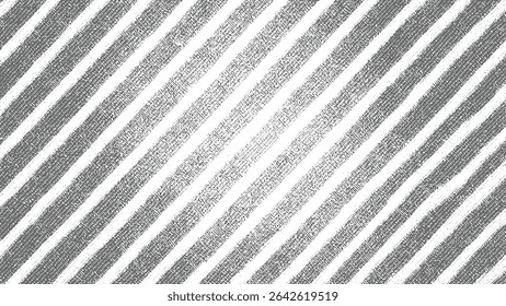 Listras diagonais cinza e branco com uma aparência texturizada criam um padrão de repetição uniforme. A textura é granular e ligeiramente áspera. As listras são uniformemente espaçadas e angulares.