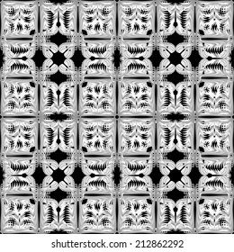 Gray and white floral pattern seamless on black background, monochrome vector illustration design fashion element