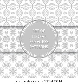 Gray and white floral seamless backgrounds. Compilation of patterns