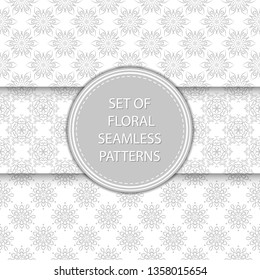 Gray and white floral seamless backgrounds. Compilation of patterns
