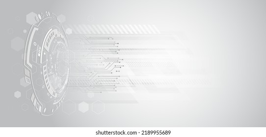 Grauer und weißer futuristischer Hintergrund. Vektorgrafik-Vorlage. Abstrakter Innovationshintergrund aus technologischen Elementen. Fortgeschrittene Kommunikationstechnologien.