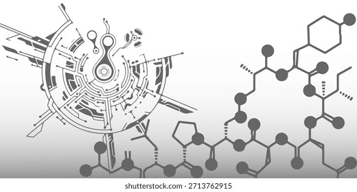 Gray and white futuristic background. Vector illustration template. Abstract innovation background from technological elements. Advanced communication technologies.