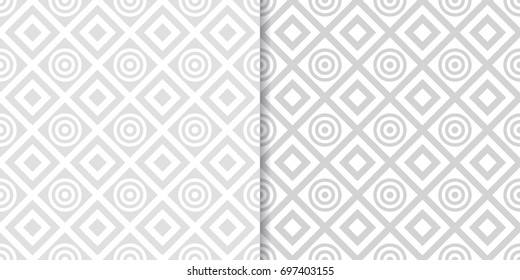 Gray and white geometric backgrounds. Set of seamless wallpapers