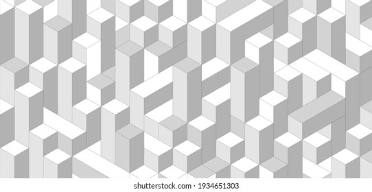 Gray and white geometric isometric pattern. Vector illustration.