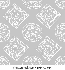 Gray and white geometric ornament. Seamless pattern for web, textile and wallpapers