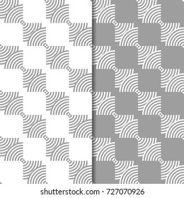 Gray and white geometric ornaments. Set of seamless patterns for web, textile and wallpapers