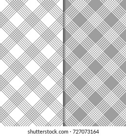 Gray and white geometric ornaments. Set of seamless patterns for web, textile and wallpapers