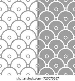 Gray and white geometric ornaments. Set of seamless patterns for web, textile and wallpapers