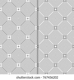 Gray and white geometric ornaments. Set of seamless patterns for web, textile and wallpapers