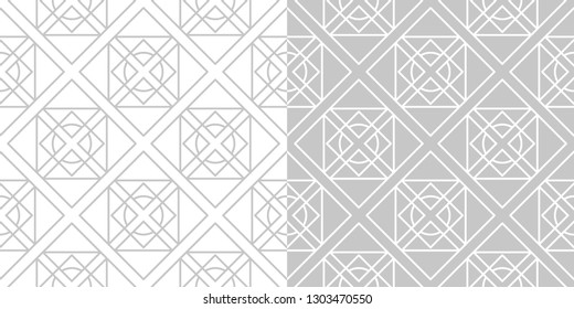 Gray and white geometric seamless backgrounds. Compilation of patterns