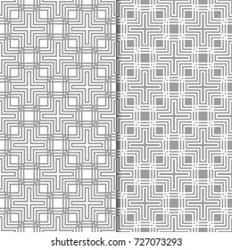 Gray and white geometric seamless patterns for web, textile and wallpapers
