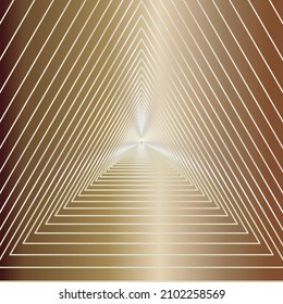 Gray and white metal triangle Tunnel on brown metal background. Vector illustration.