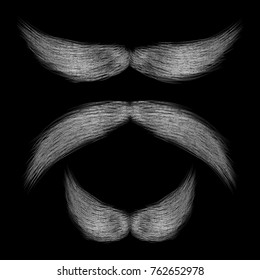 gray white mustache against black background, vector