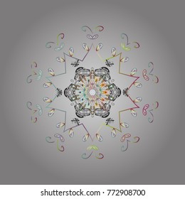 Gray, white and neutral colors with snowflakes. Isolated cute snowflakes on colorful background. Vector illustration.