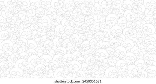 Contorno gris y blanco de diverso patrón de calavera infantil estilo Ilustración vectorial de fondo.