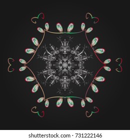 Gray, white and pink snowflakes on a gray, white and pink colors. Isolated cute snowflakes on colorful background. Snowflake vector pattern. Vector illustration.