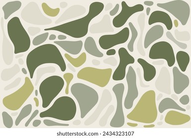 Gray and White Print That Has Four Leaves, in the Style of Organic Biomorphic Forms, Organic Flowing Forms, Light Green and Beige, Fluid Figures, Playful Shapes