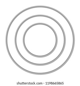 Gray White Rope Woven Circle Vector Border, Circle  Vector Frame, Isolated On White Background