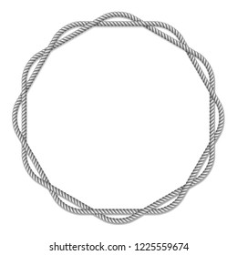 Gray white rope woven circle vector border, circle vector frame, isolated on white background