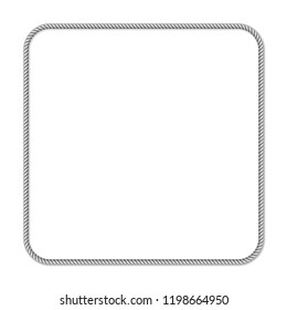 Gray white rope woven vector border with rope knots, vertical vector frame, isolated on white background