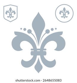 Um lírio real branco e cinzento. Sinal heráldico, logotipo, elemento de design, decoração. Padrão de vetor gráfico