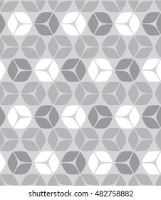 Gray and White Seamless Abstract 3D Square Background with Cubes Arranged in Hexagon Pattern with Gradients