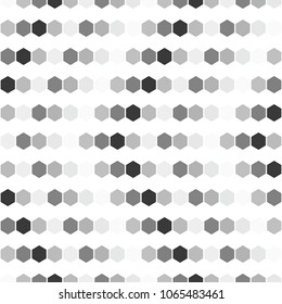 Gray and white seamless background on which the arrow points left or back. Vector polygonal pattern made of hexagon.