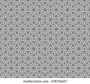 Gray and white seamless geometric line pattern. Contemporary graphic design. Endless hexagon texture for wallpaper, pattern fills, web page background. Tribal ethnic arabic indian ornament.