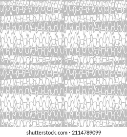 Patrón gris y blanco sin fisuras con ondas de radio. Grunge retro vector abstracto. Ilustración artística para el diseño de tela, papel de pared, papel decorativo, diseño web, fondo, postal.