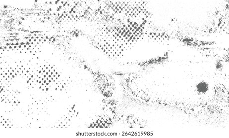 Fundo de textura cinzento e branco salpicado apresentando pontos e pontos de forma irregular espalhados por uma tela branca. O efeito geral é grunge e angustiado.