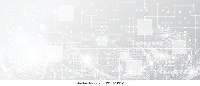 Imagen de fondo de tecnología gris y blanco Diseño de línea para conexiones de comunicación en sistemas digitales Patrón de tecnología de alta tecnología