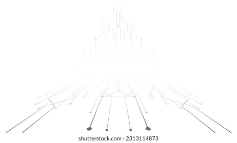 Gray and white technology background image Line design for communication connections in digital systems Hi-tech technology pattern