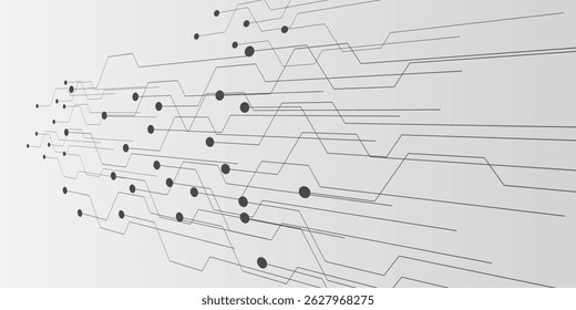 Imagem de fundo de tecnologia cinza e branco Projeto de linha para conexões de comunicação em sistemas digitais Padrão de tecnologia de alta tecnologia
