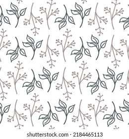 Gray white twig grass with berry seamless pattern