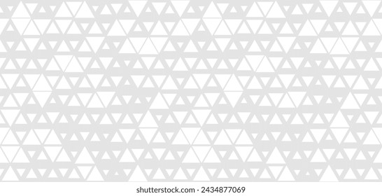 Gray and white vector seamless pattern with small triangles. Stylish modern background with halftone effect, randomly scattered shapes, diamonds, grid. Subtle minimal texture. Trendy repeated design