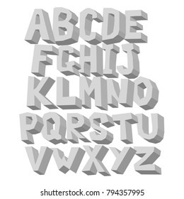 Gray white volume alphabet. Uppercase 3D letter on white isolated background