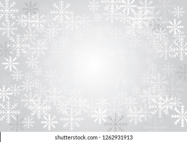 Gray and white winter background with white blurred snowflakes. It is vector illustration.