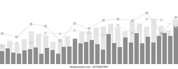 Gray widescreen abstract financial graph chart with uptrend market sentiment. Background for the stock market, investment, trading, economic, or bullish trend concept. Vector illustration