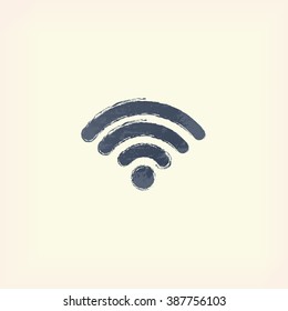 Gray wi-fi sign (icon, symbol), pale yellow background. Painted design element. Watercolor illustration for web or typography (magazine, brochure, flyer, poster).