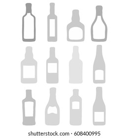 gray wine bottle icons in flat design style Vector
