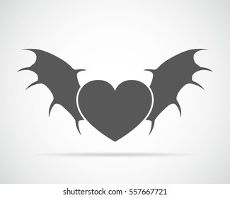 Gray winged heart icon. Silhouette heart with wings isolated on light background. Vector illustration.