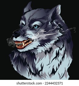 lobo gris gruñendo en la noche