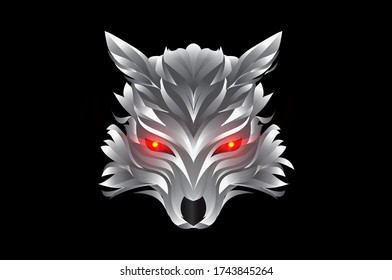 Gray wolf head with red eyes vector illustration