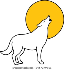 A gray wolf howls at the full moon. full body, Orange Yellow background