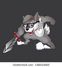 gray wolf with the movement of a knight