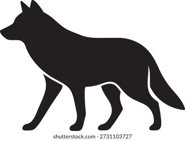 Ilustração vetorial de silhueta de lobo cinza, ícone minimalista de cão selvagem ou lobo de madeira isolado no branco, design de mascote de predador de floresta para marca