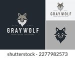 Gray Wolf Timber Wolf or Husky Dog Vintage Classic Label Logo Design