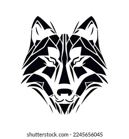 Gray Wolf vector icon. Logo design. Good use for symbol, T Shirt design. A black and white wolf head with a white background and a black outline on the front of the head