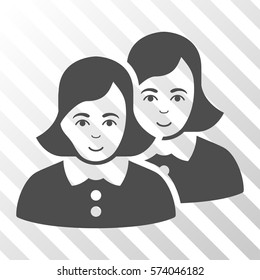 Gray Women interface toolbar icon. Vector pictogram style is a flat symbol on diagonal hatch transparent background.