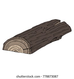 Gray wooden log. Semicircular log with bark. Vector illustration.